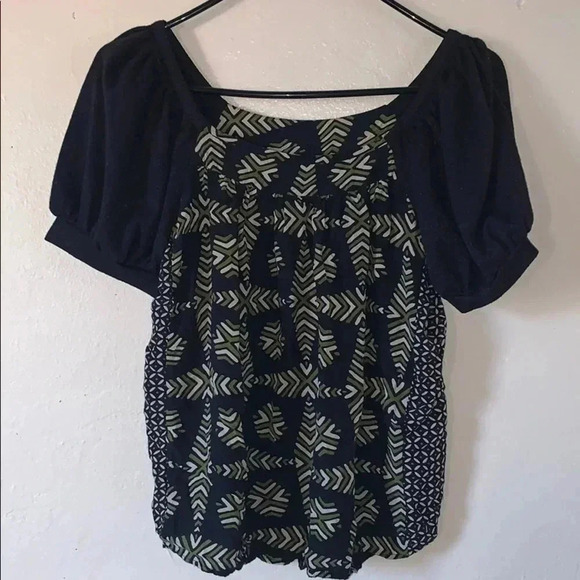 Anthropologie Maeve Black Green Catania Puff Sleeve Top Size XS - Picture 2 of 6